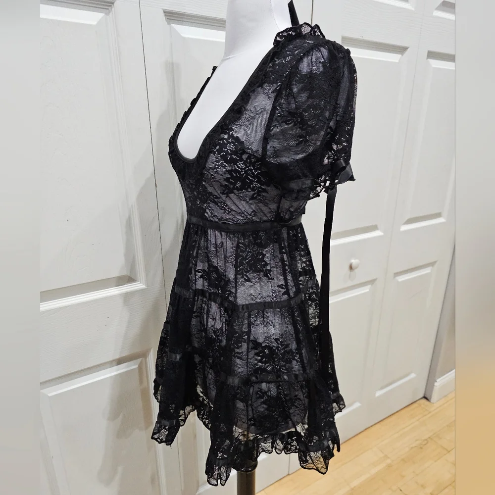 Dolls Kill Sexy Goth Lace House On The Hill Little Black Babydoll Mini Dress S - Picture 9 of 14